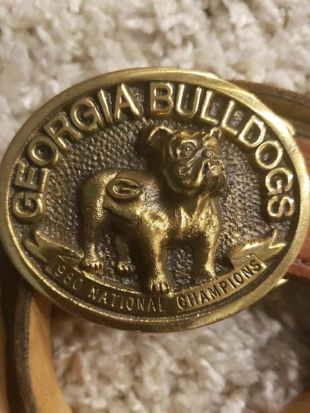 1980 Georgia Bulldogs Brown Leather Belt with Brass Buckle